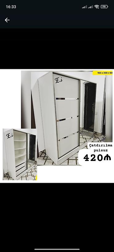 skaf kupe: Ağ rəngdə sürgülü qapılı şkaf - Ölçü: 160 x 200 x 60 sm (eni x — 1