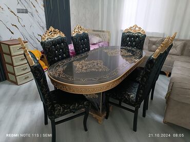 Stullar: Qonaq otağı üçün, Yeni, Açılmayan, Oval masa, 6 stul