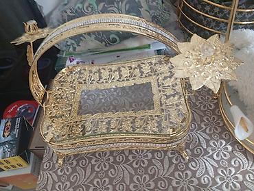 sine sekli: Qızılı rəngdə dekorativ şirniyyat/süfrə sinisi - Material: metal — 3