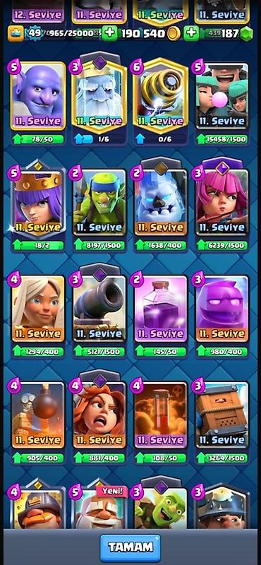 Digər kolleksiyalar: Clash Royale hesabı - Kral səviyyəsi: 49 - Qızıl: 190 540 - Cəvahir — 6