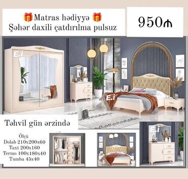 İkinəfərlik çarpayı, Dolab, Termo, 2 tumba, Yeni