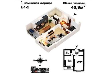 Продажа квартир: 1 комната, 40 м², Элитка, 3 этаж, Евроремонт — 2