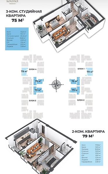 4 комн: Элитка, 3 комнаты, 75 м² — 4