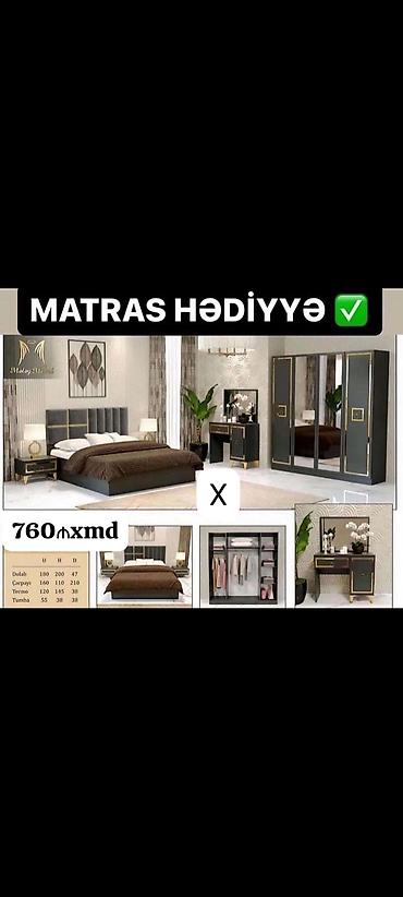 ucuz termo: Yataq otağı dəsti – matras hədiyyə Komplekt: - Dolab: 180×200×47 sm — 1
