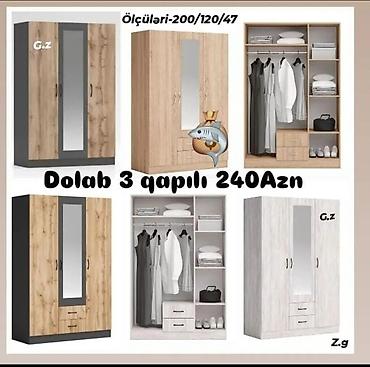 divar skaflari: Dolab – 3 qapılı - Ölçüləri: 200/120/47 sm - Ön hissədə böyük güzgü — 1