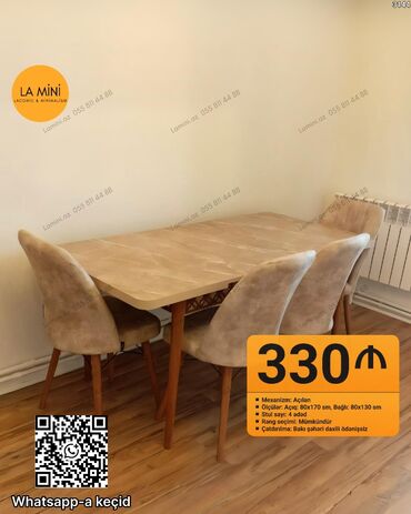 metbex masa: Mətbəx üçün, Açılan, Dördbucaq masa, 4 stul