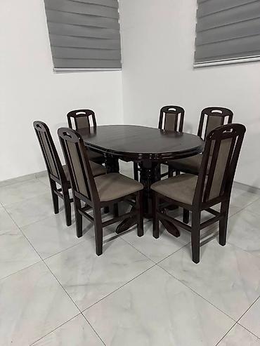 Setovi stolova i stolica: Trpezarijski set – sto sa 6 stolica - Materijal: puno drvo u tamnoj — 3