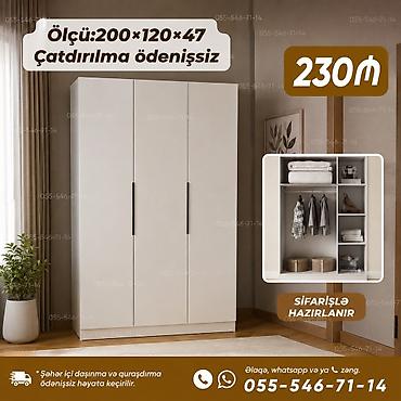 Üç qapılı paltar şkafu - Ölçü: 200 × 120 × 47 sm - Rəng: açıq