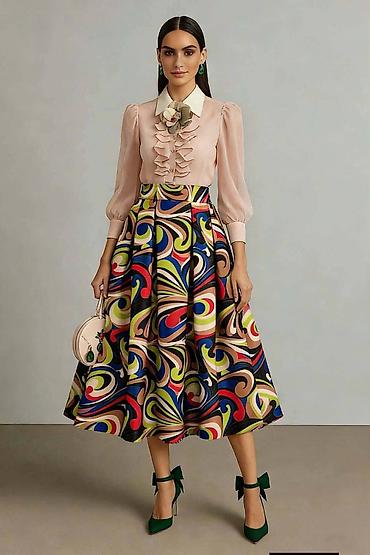 Suknje: Ženska midi suknja A-kroja sa visokim strukom - Silueta: raskošno — 15