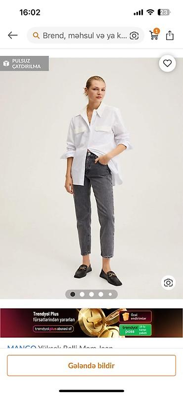Cinslər: Qadın mom jeans 36 S razmer– tünd boz (washed) rəng - Model: Mom fit — 3