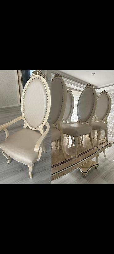 metbex stolu: İşlənmiş, Dördbucaq masa, 8 stul — 1