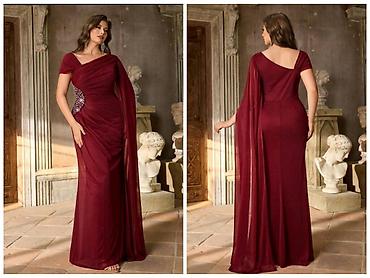 das sekilleri: Bordo rəngdə zərif gecə/libas - Model: Floor-length, bir çiyinli — 1