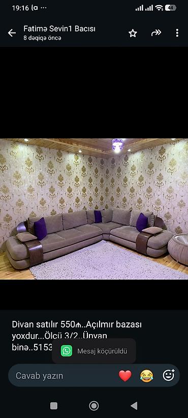 Divan satılır 550₼. Açılmır bazası yoxdur. Ölçü 3/2. Ünvan