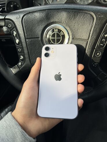 Apple iPhone: IPhone 11, Б/у, 64 ГБ, Deep Purple, Зарядное устройство, Защитное стекло, Чехол, 87 %