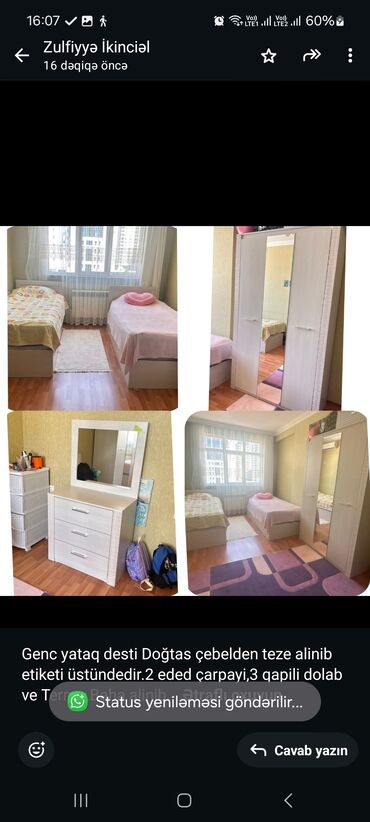 yumurta gence: Oğlan və qız üçün, Yeni, 2 təknəfərlik çarpayı, Dolab, Komod, Termo