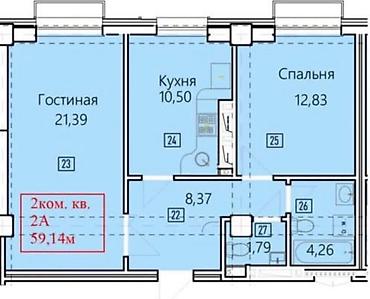 2 8: 2 комнаты, 59 м², Асанбай мкр Элитка, 4 этаж, ПСО (под самоотделку) — 2