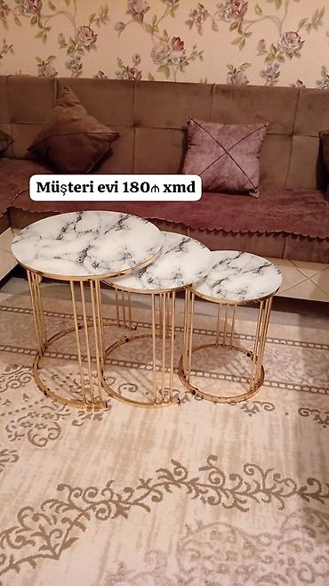 masa yumru: Mərmər naxışlı 3-lü zigon stol dəsti - Dəst: 3 ədəd yuvarlaq zigon — 1