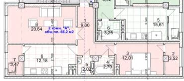 совхоз фрунзе: 2 комнаты, 66 м², Элитка, 7 этаж, ПСО (под самоотделку)