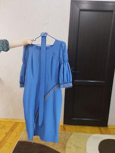 mexmer parca: Mavi rəngli qadın paltarı - Stil: Midi uzunluqda, bədənə oturan kəsim — 1
