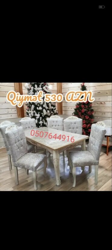 Masa və oturacaq dəstləri: Qonaq otağı üçün, Yeni, Açılmayan, Dördbucaq masa, 6 stul — 4