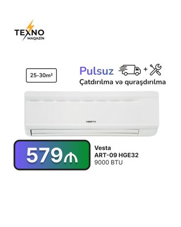Kondisioner 20-25 kv. m, Split sistem, Kredit yoxdur, Pulsuz quraşdırılma