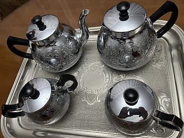 Çay dəsti, rəng - Gümüşü, Metal