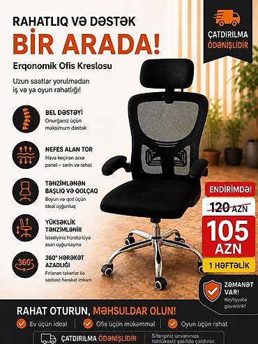 Ofis mebeli: Yeni, Təkərli, Qolları tənzimlənir — 1
