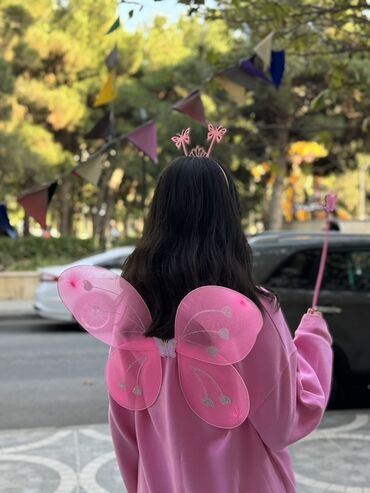 uzun corab: Çəhrayı “peri” aksesuar dəsti - 3 parça: çəhrayı qanadlar, kəpənək
