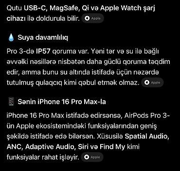 Qulaqcıqlar: Apple AirPods Pro 3 (MagSafe/Qi/USB‑C/Apple Watch şarj dəstəyi) - — 2