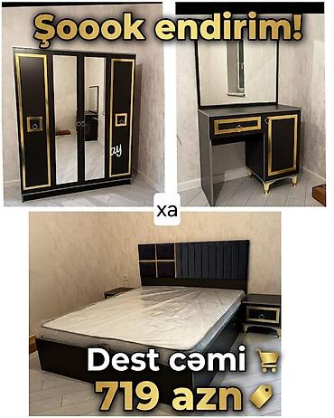 mudur masasi: Yataq otağı mebel dəsti - Rəng: qara, qızılı dekor elementləri ilə - — 1