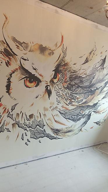 Декоративная роспись: Авторская настенная роспись “Сова” - Большой панно-арт на стене — 3
