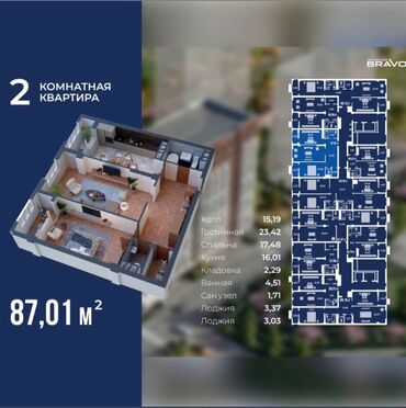 Продажа квартир: 2 комнаты, 87 м², Элитка, 10 этаж, ПСО (под самоотделку)