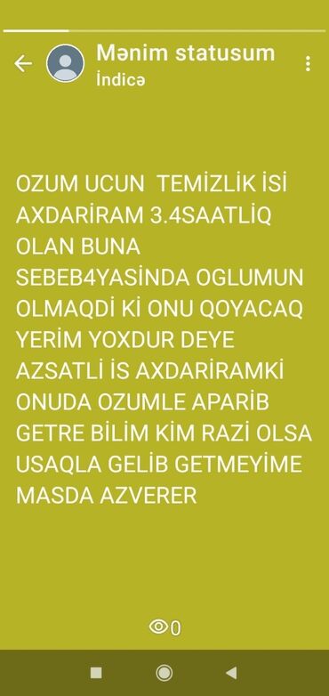 Tibb, əczaçılıq: 4YASİNDA OGLUM VAR ONU QOYACAQ YERİM YOXDU İS AXDARİRAM QAB YUMA