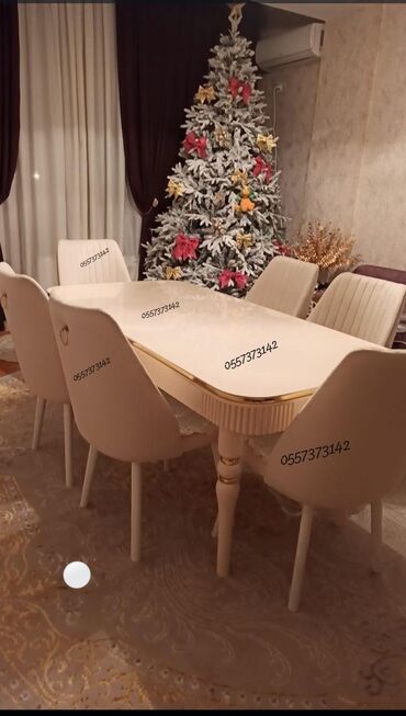 kontakt home mebel stol stul: Qonaq otağı üçün, Yeni, Dördbucaq masa, 6 stul