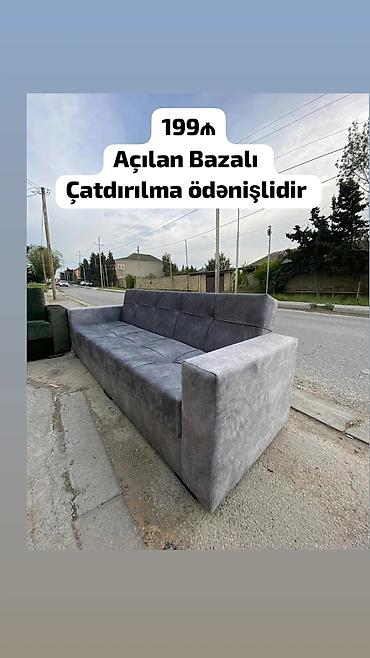 düz divan: Açılan, bazalı divan – praktik və funksional model. - Rəng: boz - — 1