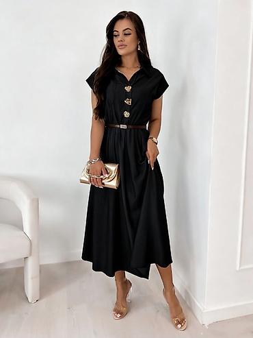 Haljine: 💫💫Ženska midi košulja-haljina sa pojasom - Elegantna A-kroj silueta — 4