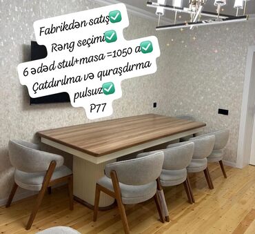 Masa və oturacaq dəstləri: Qonaq otağı üçün, Yeni, Açılmayan, Oval masa, 6 stul — 3