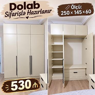 Düz dolab, Yataq otağı üçün, Paltar üçün, Açılan, Korpuslu, 3 qapılı