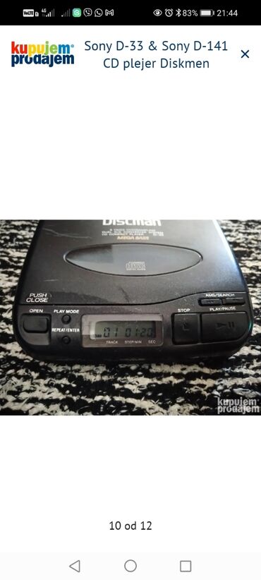 Mini disk plejeri: Sony Discman CD plejer – model D-141 (navedeno na poklopcu) - — 8