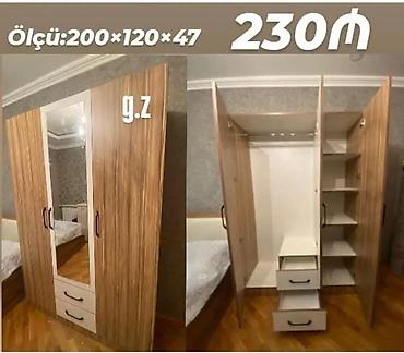 dolab yigilmasi: *Dolab 3 qapılı 230Azn* *İstehsal Rusiya Laminat 18/lik qalınlıqda* — 1