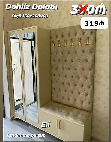 carpayı 2 mərtəbə: Dəhliz dolabı – ölçü 160×200×40 sm - İki qapılı güzgülü şkaf bölməsi — 1