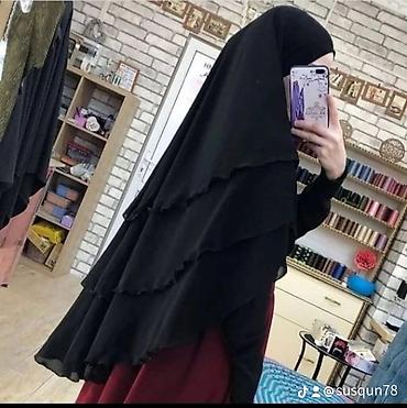 Хиджаб: Mavi rəngli, başlıqlı uzun abaya/çarşaf tipli üst geyimi. - Material — 8