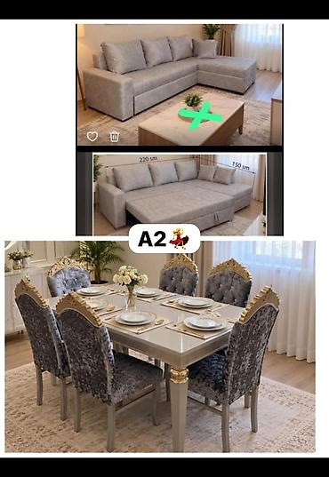 Qonaq otağı üçün, İşlənmiş, Dördbucaq masa, 6 stul