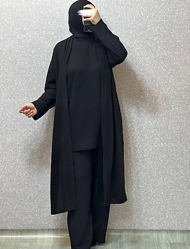 hicab geyimlər: Qadınlar üçün üçlü dəst – qara rəng - Tərkib: uzun kardiqan/üstlük — 1
