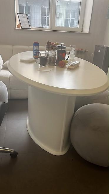 Masalar: Ağ rəngli müasir yemək/çay masası - Forma: yumruğa yaxın oval üst — 2