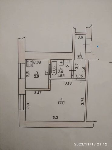 пол дома бишкек: 1 комната, 30 м², Хрущевка, 3 этаж