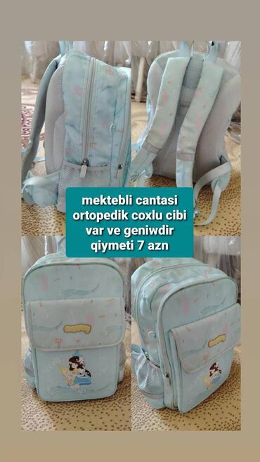 məktəb: Mektebli cantasi ortopedik coxlu cibi var ve geniwdir qiymeti 7 azn