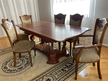 acilib baglanan masa: Qonaq otağı üçün, İşlənmiş, Açılan, Dördbucaq masa, 8 stul