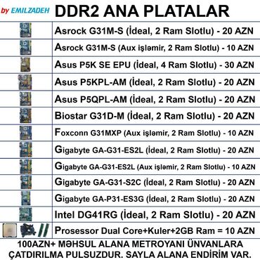 Korpuslar: Ana Platası Asus Gigabyte Foxconn Asrock, İşlənmiş