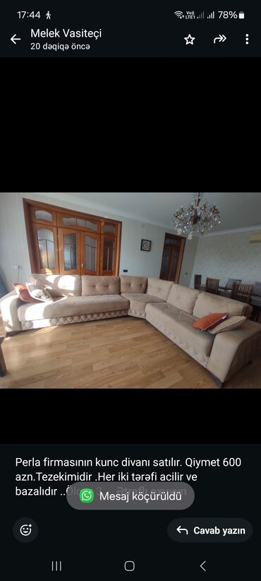Mebel: Künc divan, İşlənmiş, Açılan, Bazalı, Çatdırılma yoxdur